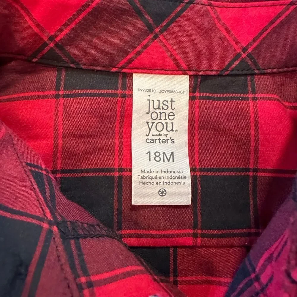 Carter’s Buffalo Plaid Onsie size 18 months NWT